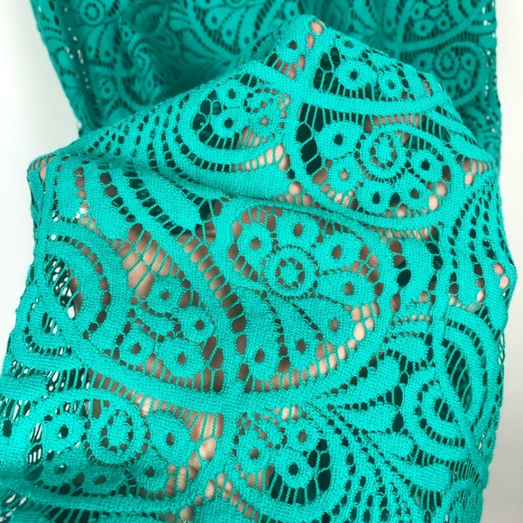 Eliza J High Neck Teal Lace Sleeveless Sheath Dress - Size 2 - Picture 11 of 13